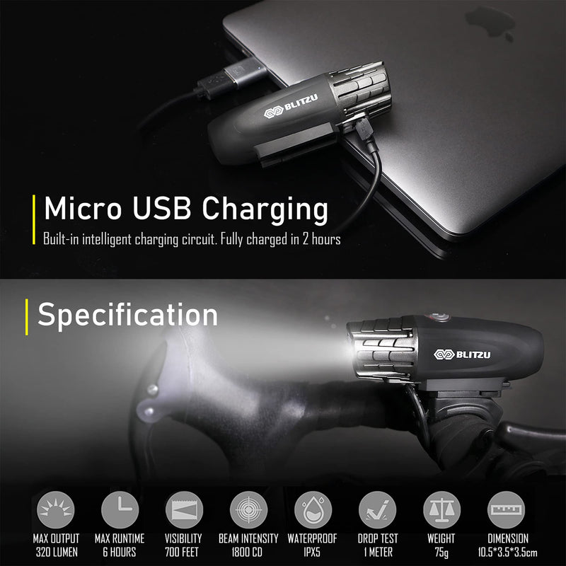 [Australia - AusPower] - BLITZU Bike Lights Front and Back, Bicycle Accessories for Night Riding, Cycling. Reflectors Powerful Headlight and Taillight Rear LED Safety Light Set for Men, Women, Adult Mountain Bikes. 