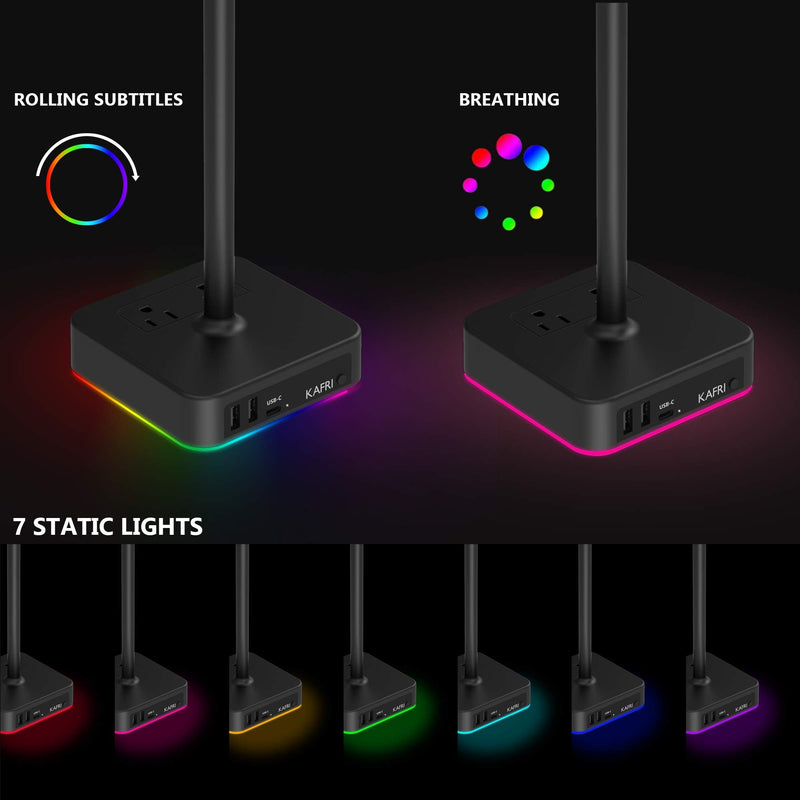 [Australia - AusPower] - KAFRI RGB Headphone Stand with USB A&C Charger Desk Gaming Headset Holder Hanger Rack with 3 USB Charging Port and 2 Outlet - Suitable for Gamer Desktop Table Game Earphone Accessories Boyfriend Gifts A-ONE STAND 