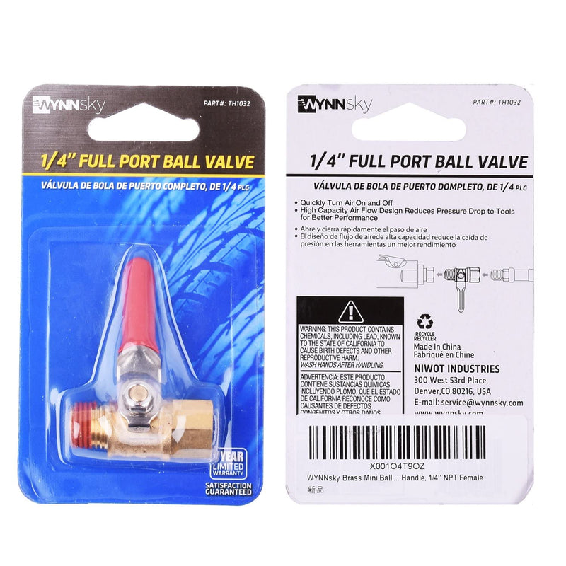 [Australia - AusPower] - WYNNsky 1/4" Heavy Duty Air Compressor Brass Ball Valve Shut Off Switch, 1/4 Inch Male And Female NPT Thread Pipe Fitting 
