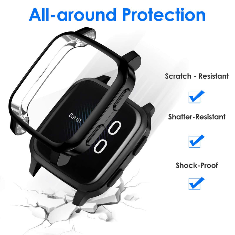 [Australia - AusPower] - EZCO 2-Pack Screen Protector Case Compatible with Garmin Venu Sq/Venu Sq Music, Full Coverage Soft TPU Case Protective Screen Cover Bumper Frame for Garmin Venu Sq GPS Smartwatch Black/Silver 