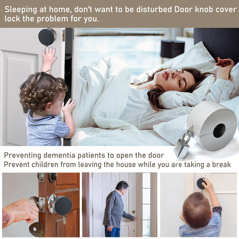 [Australia - AusPower] - PILISPARK Door Knob Lock Out Device with Padlock, Door Handle Lock - Protects Door Handles from Turning and Entering Keyholes, for Covering Door Handles/Faucets/Valves, Stainless Steel (Silver) Silver 