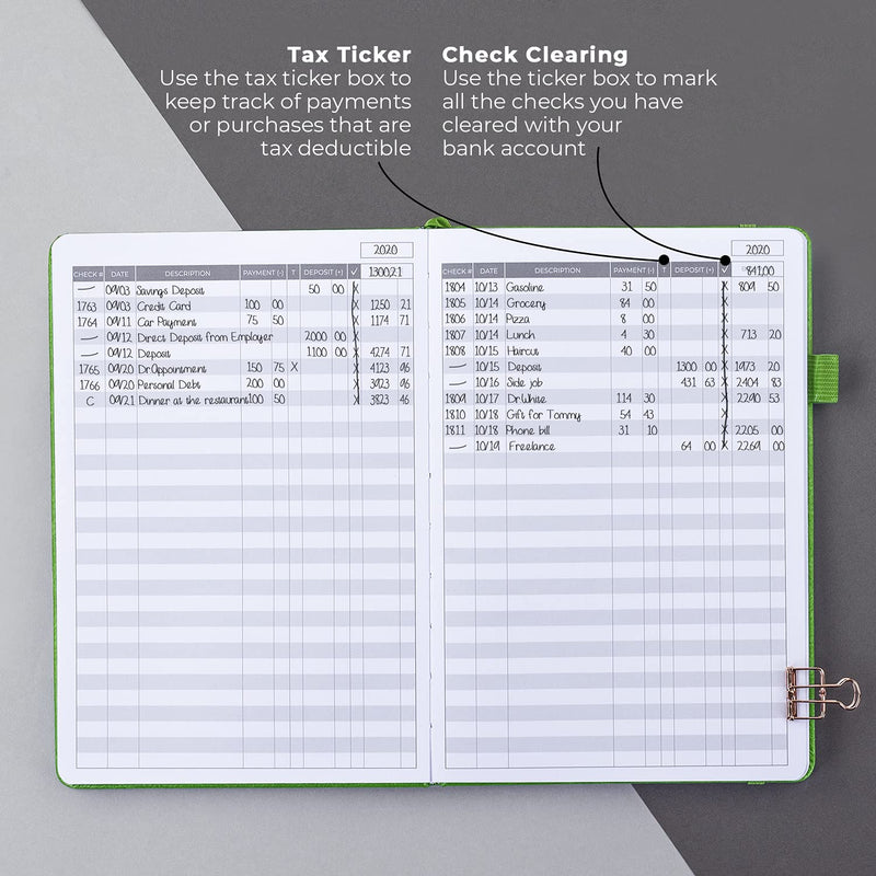 [Australia - AusPower] - Clever Fox Check Register – Deluxe Checkbook Log with Check & Transaction Registers, Bank Account Register Booklets for Personal and Work Use, A5 Hardcover - Green A5 (5.8'' x 8.3'') 