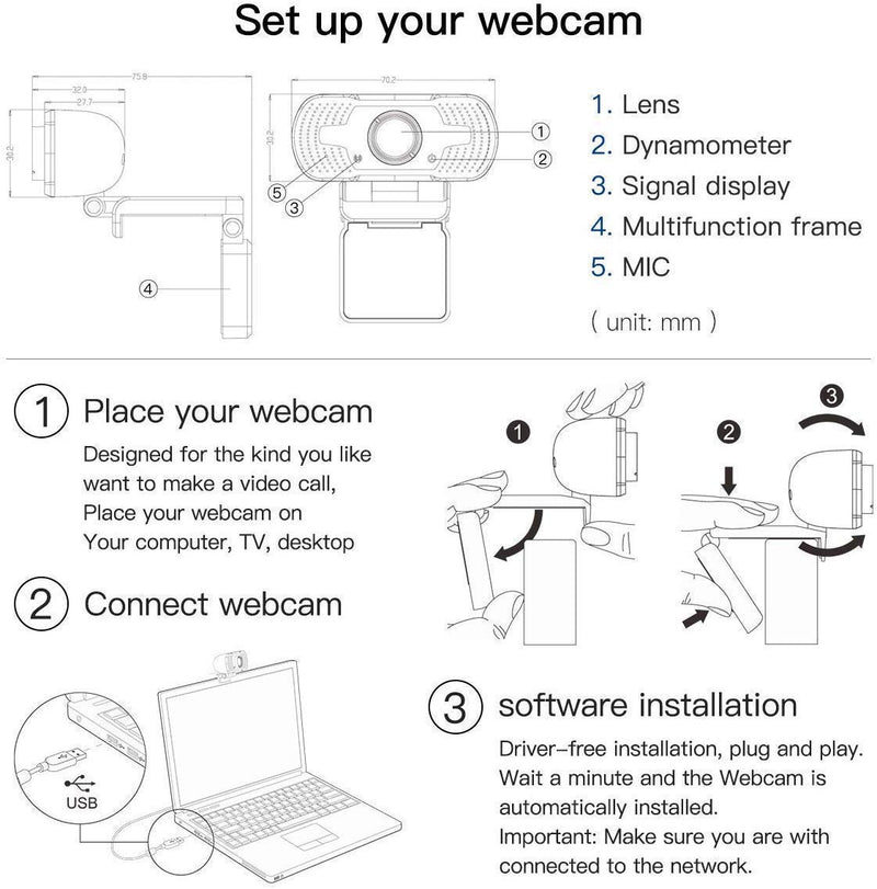 [Australia - AusPower] - Anivia 1080p HD Webcam W8, USB Desktop Laptop Camera, Mini Plug and Play Video Calling Computer Camera, Built-in Mic, Flexible Rotatable Clip 