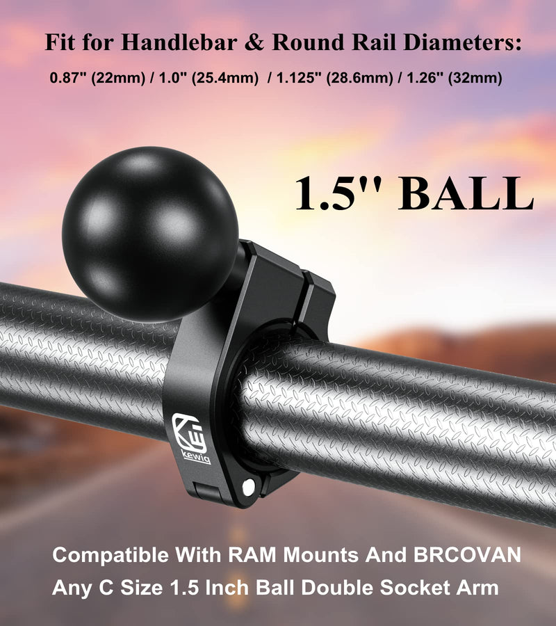 [Australia - AusPower] - BRCOVAN Aluminum Alloy Bar Clamp Mount with 1.5'' TPU Ball Compatible with RAM Mounts C Size Double Socket Arm for Handlebar & Rails Diameter 0.875'' 1'' 1.125'' 1.26'' CNC Machining, Anodized Surface 