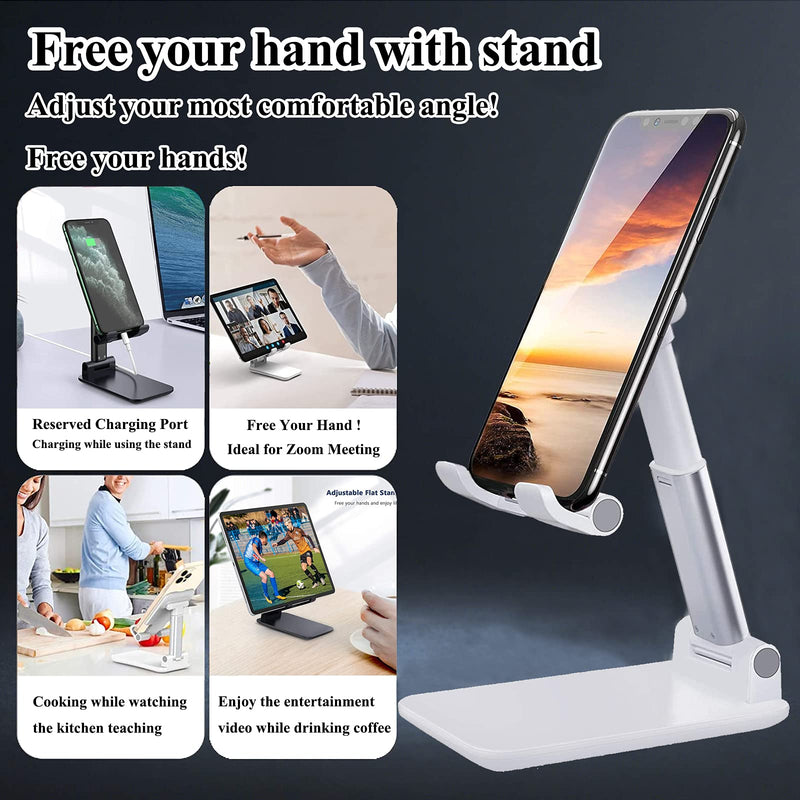 [Australia - AusPower] - 2 Pcs Cell Phone Stand, Adjustable Angle Height Phone Stand for Desk, Fully Foldable/Portable Phone Holder, Compatible for iPhone 12/12 Pro/Pro Max/Smartphones/iPad Mini/Kindle/Tablet Black+White 