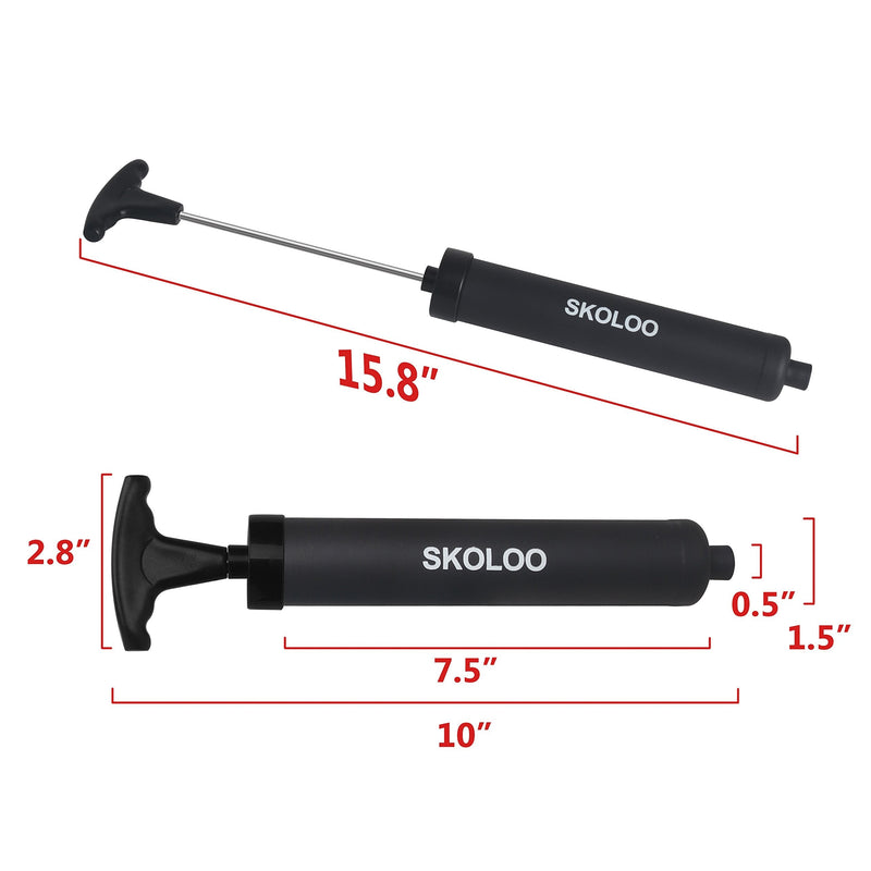 [Australia - AusPower] - Skoloo 10" Portable Hand Air Ball Pump Inflator Kit with Needle, Nozzle, Extension Hose for Soccer Basketball Football Volleyball Water Polo Rugby Exercise Sports Ball Balloon Swim Inflatables 2 Black 