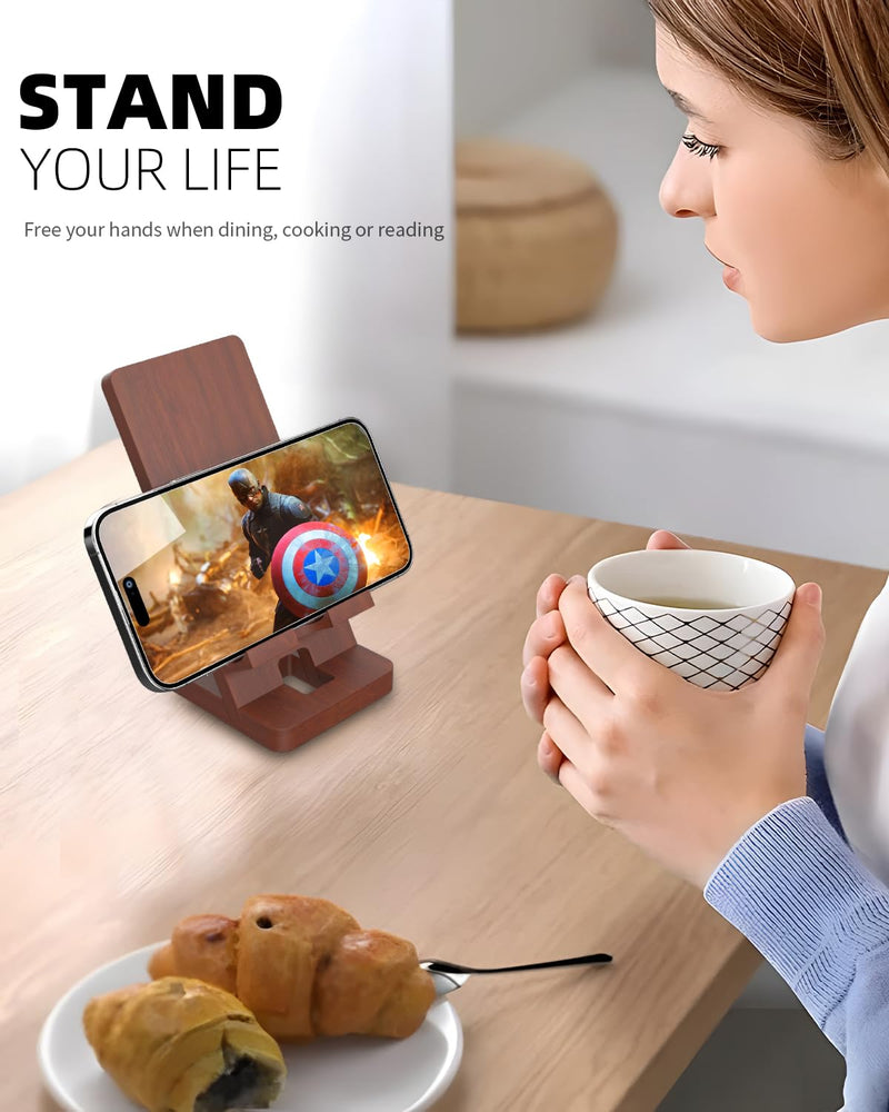 [Australia - AusPower] - T TARANTO Wood Cell Phone Stand, Phone Holder for Desk, Tablet Display Stand for iPad, Compatible with All Mobile Phones, Wooden Office Desk Accessories Brown 