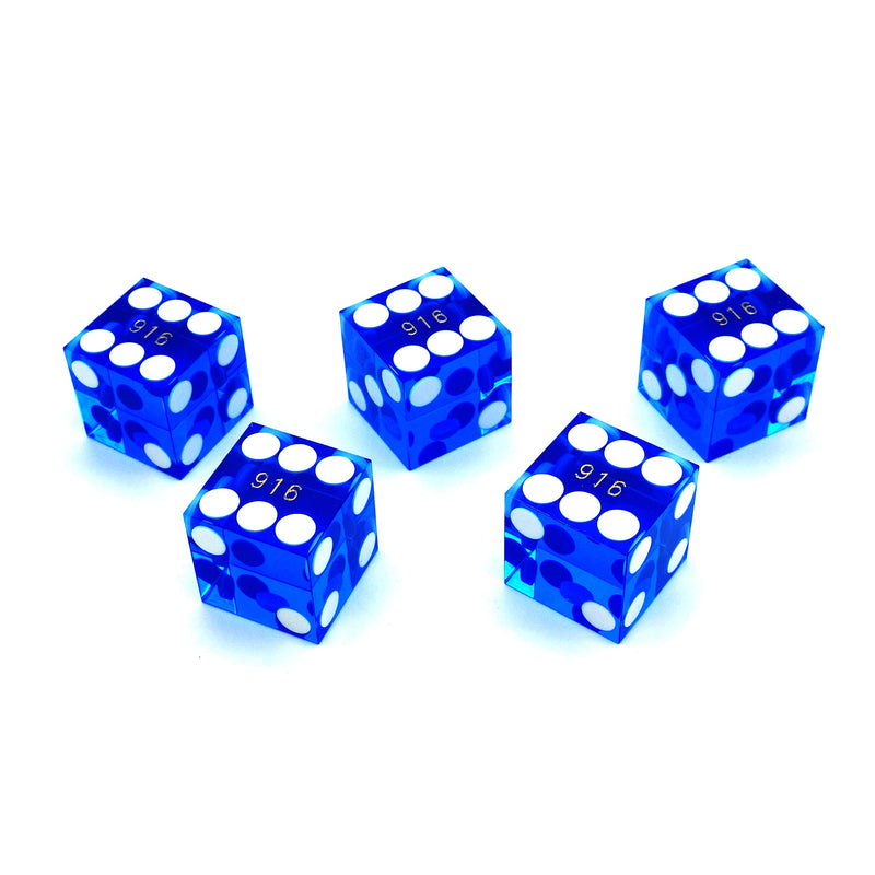 [Australia - AusPower] - Luck Lab Grade AAA 19mm Casino Dice with Razor Edges and Matching Serial Numbers Set of 5 and Leather Dice Case, Blue 