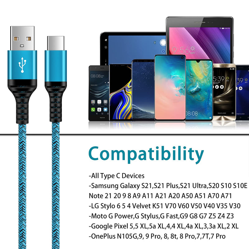 [Australia - AusPower] - USB C Cord Fast Type C Charging Cable 6FT 5Pack Nylon Phone Charger Cord for Samsung Galaxy A12 A32 A52 S22 S21 S20 S10 S9 A51 A71 A20 A21 A01 A50 Note 21,Moto G Stylus Power Fast,LG V60 K51 Stylo 6/5 