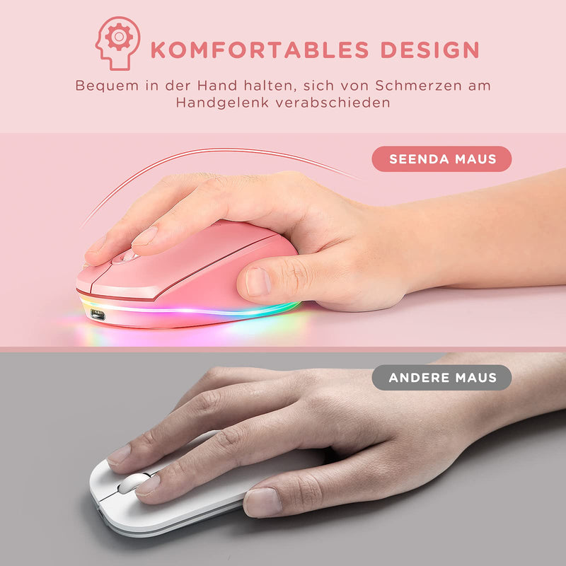 [Australia - AusPower] - seenda Wireless Mouse, Rechargeable Light Up Mouse for Laptop, Small Cordless Mice with Quiet Click LED Rainbow Lights for PC Computer Kids Chromebook Windows Mac,Hot Pink Hot Pink Mouse for Laptop 