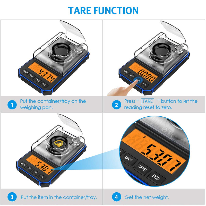 [Australia - AusPower] - AMIR Digital Milligram Scale, 50g Portable Mini Scale, 0.001g Precise Graduation, Professional Pocket Scale with 50g Calibration Weights Tweezers (Batteries Included) Blue 