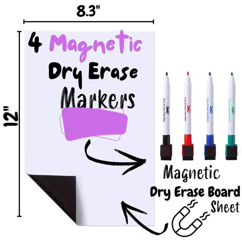 [Australia - AusPower] - Mr. Pen- Magnetic Dry Erase Whiteboard, 12" x 8.3", Magnetic Dry Erase Board Sheet with 4 Dry Erase Markers, Magnetic Whiteboard for Fridge, Fridge Whiteboard, Dry Erase Board Magnetic 