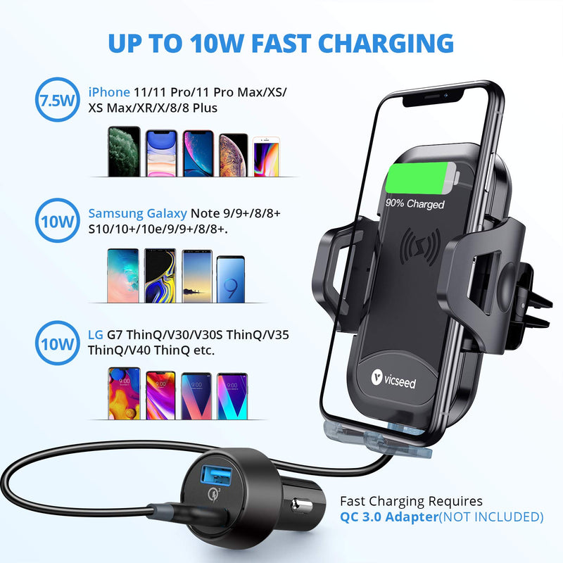 [Australia - AusPower] - VICSEED Universal Wireless Car Charger Mount Qi Fast Charging 10W 7.5W Dashboard Windshield Air Vent Phone Holder for Car Mount Fit for iPhone 12 SE 11 Pro Max XS XR Samsung S20 Note10 Note9 S10 S9 LG 