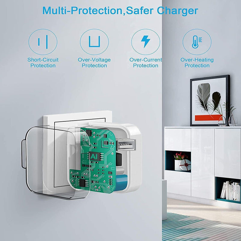 [Australia - AusPower] - iPad Charger, iPhone Charger [Apple MFi Certified] 12W USB Wall Charger Foldable Portable Travel Plug with 2Pack 6.6FT Lightning Cable Compatible for iPad, iPad Mini, iPad Air, iPhone, iPod, Airpod 