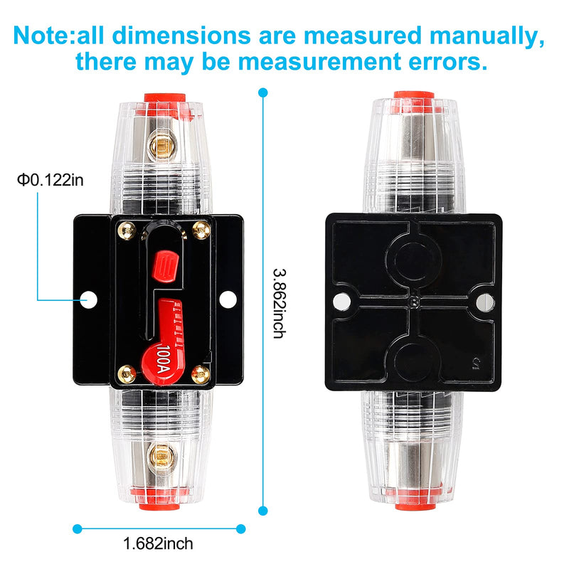 [Australia - AusPower] - 100 Amp Audio Circuit Breaker,12V-24V DC Fuse Holder,20-300A breaker switch,Inline Circuit Breaker with reset button,for Automotive Marine Boat Audio System Current Overload Protection 100A 