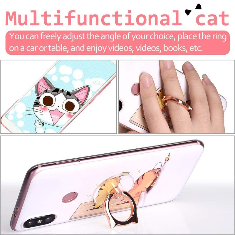 [Australia - AusPower] - Cat Phone Ring Holder - EI Sonador Clear Cell Phone Ring Holder Transparent Stand Finger Grip (1 Silver + 1 Rose Gold Cat) 1 Silver + 1 Rose Gold Cat 