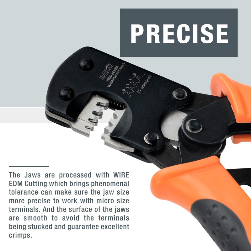 [Australia - AusPower] - IWISS IWS-3220M Micro Connector Pin Crimping Tool 0.03-0.52mm² 32-20AWG Ratcheting Crimper for D-Sub,Open Barrel suits Molex,JST,JAE 