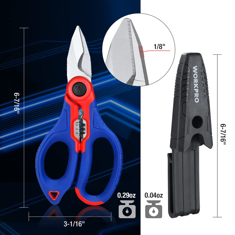 [Australia - AusPower] - WORKPRO Stainless Electricians Scissors, 6.4" Professional Electrician Shears with Wire Stripper for Soft Cable 