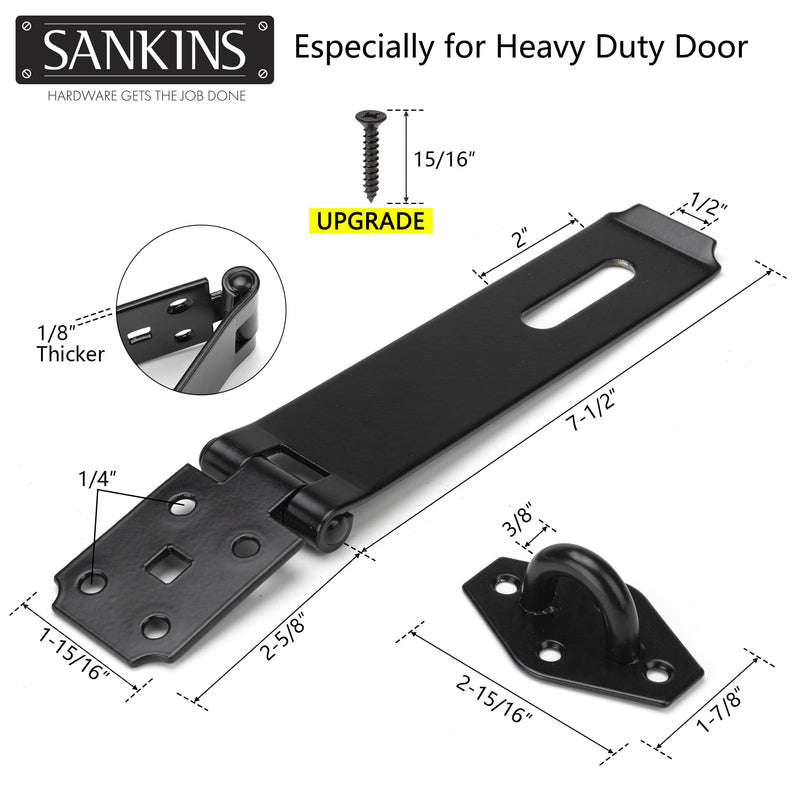 [Australia - AusPower] - SANKINS 7-1/2" Heavy Duty Door Lock Hasp Latch, 1/8" Thicker Iron Gate Hasp Latches Safety Packlock Clasp Locking with Lengthen Screws for Outdoor Doors, Gates, Shed, Drawers, Cabinets, Black 