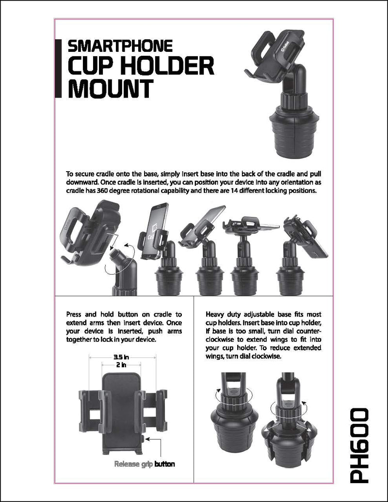 [Australia - AusPower] - Cellet Car Phone Mount Holder Car Cup Holder Phone Holder Mount, Adjustable Compatible with Apple iPhone 13 Pro Max 12 Pro Max Mini 11 SE XS XR X 8 Plus Samsung Note 20 10 Galaxy S21 S20 Moto Pixel Height - 6.5 in 