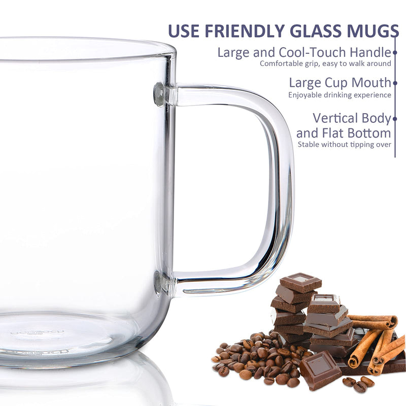[Australia - AusPower] - Aquach Glass Mugs 16 oz Set of 2, Large Clear Glass Cup with Handle for Hot/Cold Coffee Tea Beverage, Thicker Quality 16 Ounce 