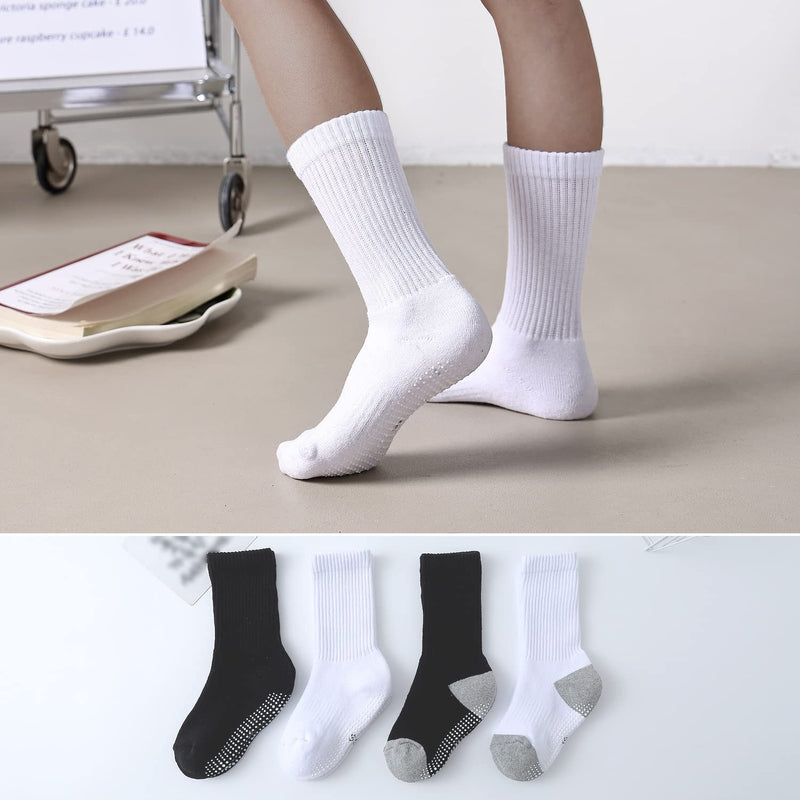 [Australia - AusPower] - Kids Cushion Crew Socks with Non Skid Boys Thick Cotton Socks Grips Girls Athletic Running Crew 6 Pairs 4-14 Years 4-6 Years Nonslip_ass1,6 Pk 