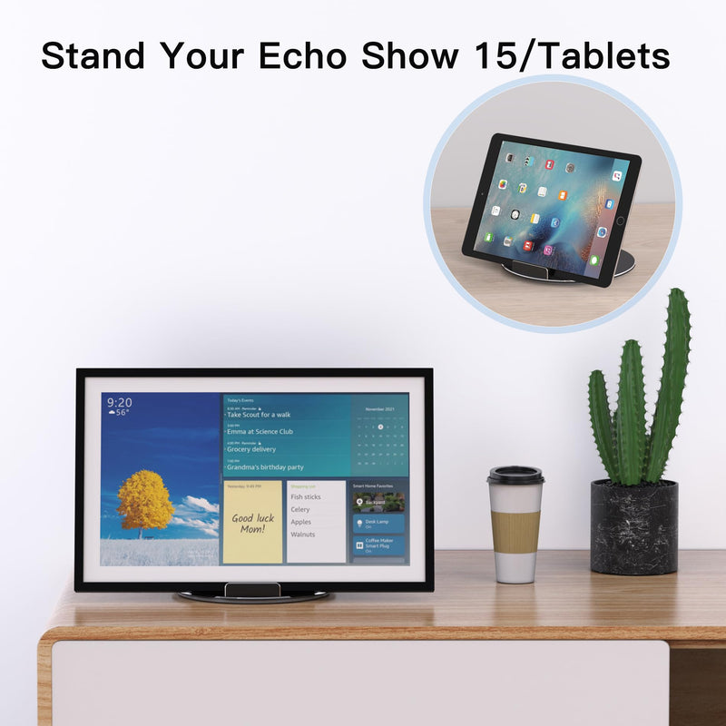 [Australia - AusPower] - Almoz Swivel and Tilt Stand for Echo Show 15, Aluminum Stand for Show 15.6" Smart Display and Up to 18" iPad/Tablets, with 360 Degree Rotating Base, Viewing Angle Adjustable, No Need Mounting (Black) black 