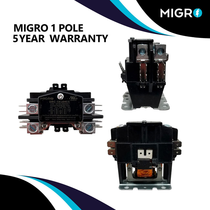 [Australia - AusPower] - Migro 1 Pole 40 AMP Heavy Duty AC Contactor Replaces Virtually All Residential 1 Pole Models C140A Equivalent (5- Year Warranty Upgraded Increased Silver Alloy Content up to 27% (AgCdO12)) 