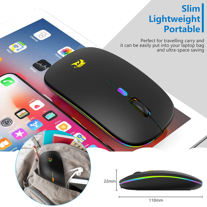 [Australia - AusPower] - Wireless Mouse, Bluetooth Mouse, LED Slim Two Mode(Bluetooth and 2.4G Wireless) Rechargeable Led Mouse with USB and Type C Adapter 3 Adjustable DPI for iPad OS 13, MacBook, Laptop, Mac OS Classic Black 