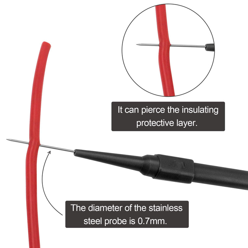 [Australia - AusPower] - OIIKI 4Pcs 0.7mm Test Probe Pins, Non-Destructive Insulation Wire Piercing Needle, Stainless Steel Back Probe Pins, Super Tip Multimeter Probes for Banana Socket Plug, Car Tester (Black&Red) Style 1 