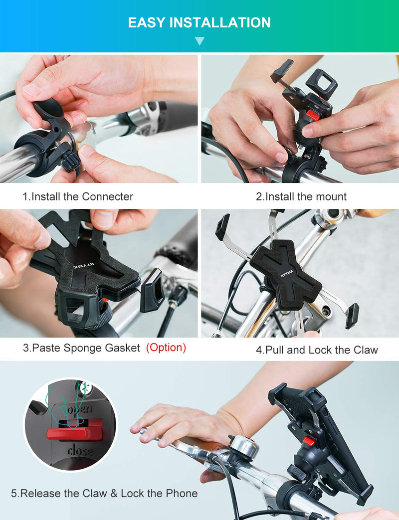 [Australia - AusPower] - Bike Phone Mount - RYYMX Bicycle Phone Holder : 360° Rotation Adjustable Motorcycle Phone Mount for iPhone Xs Max XR X 8 7 6 Plus, Galaxy S10+ S9 S8, Note 10 9 8, GPS, 4-7 inches Android Cell Phones 