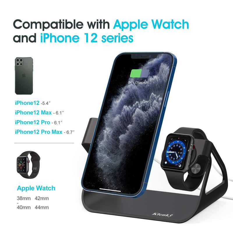 [Australia - AusPower] - Heavy Sturdy Sleek 2 in 1 Klenky Charging Stand for Apple Watch and MagSafe Compatible iPhone 12 Series, Desktop Stand Compatible with Apple Watch Series/SE and iPhone 12 Series(MagSafe Not Included) Black 