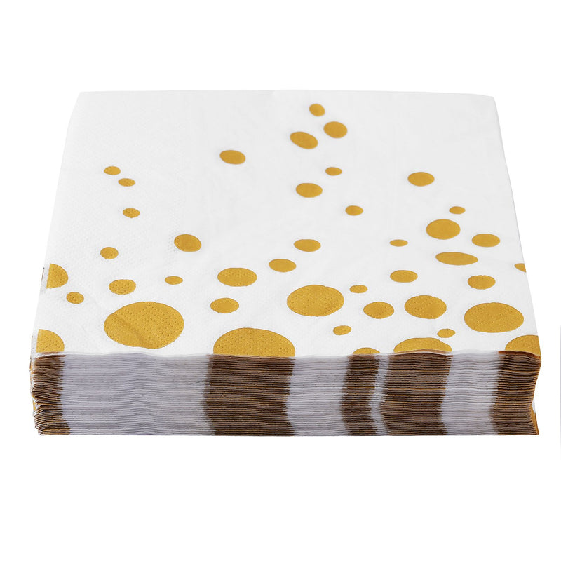 [Australia - AusPower] - ALINK 100-Pack Gold Dot Paper Cocktail Napkins, Disposable Gold and White Paper Party Napkins 
