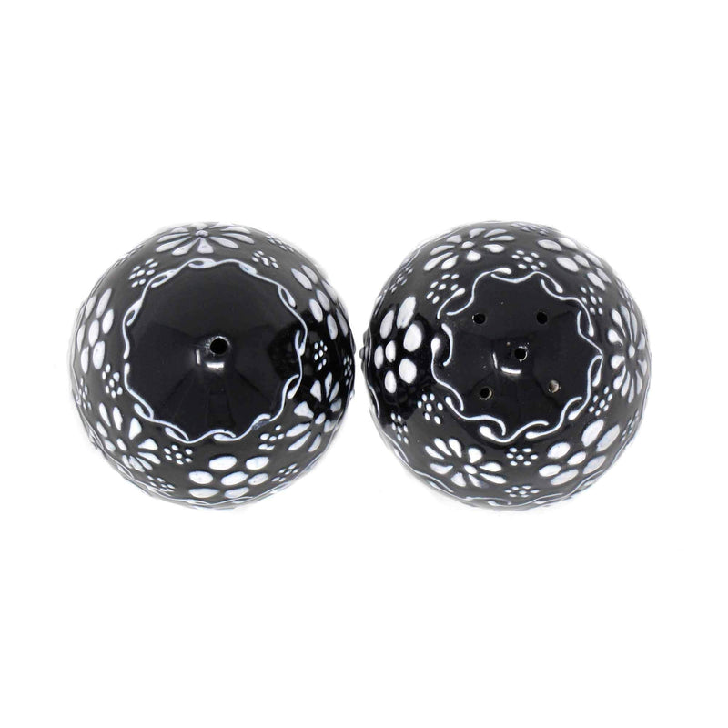 [Australia - AusPower] - Global Crafts Encantada Handmade Hand-Painted Authentic Mexican Pottery, Salt and Pepper Shaker Set, Ink Collection, Black and White, (MC085I-K2) 