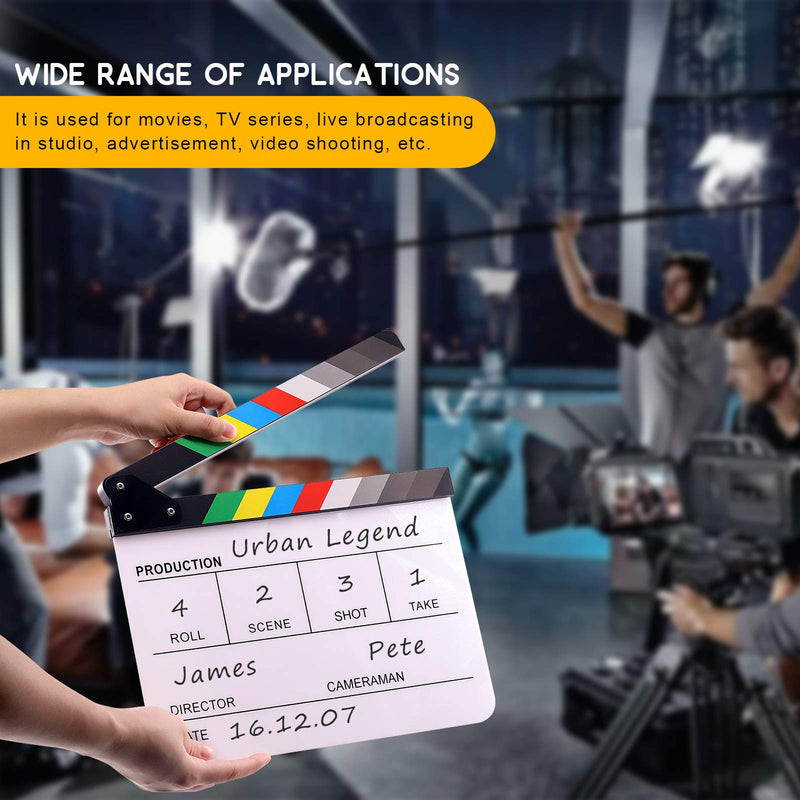 [Australia - AusPower] - Hilitchi Film Movie Cut Action Board Acrylic Plastic Slate 25x30cm/10x12" Dry Erase Director's Film Clapboard with Color Sticks and with 5 Whiteboard Markers, 1 Eraser and 1 Wrench 