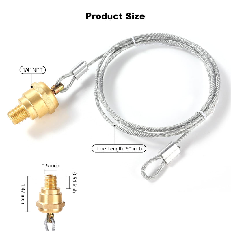 [Australia - AusPower] - 2PCS Air Tank Drain Valve Plug Fitting 1/4" NPT with 60" Cable, Air Compressor Drain Valve Cable For Semi Trucks 