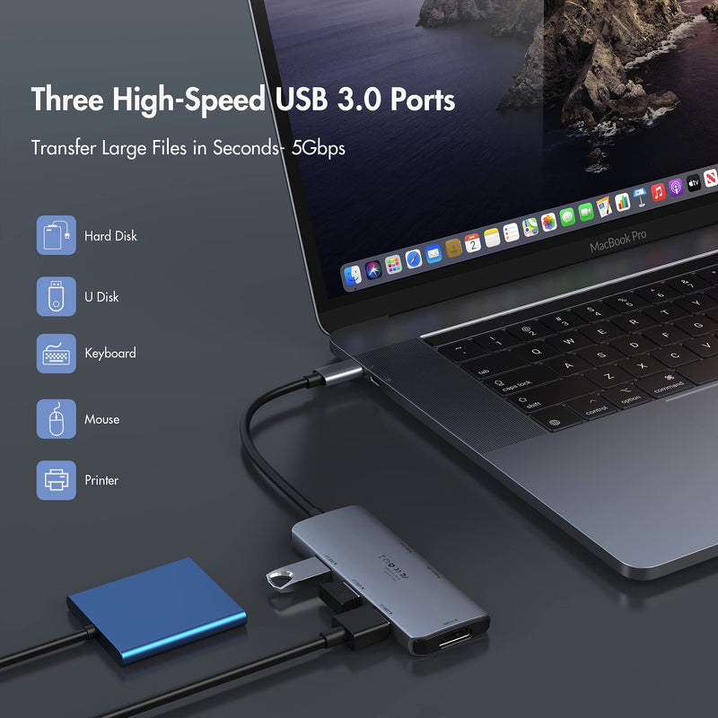 [Australia - AusPower] - USB C Hub Adapter for MacBook Air, USB C HDMI Dongle for MacBook Pro, 6 IN 1 USBC HDMI Multiport Adapter Mac Converter with 4K HDMI, 3 USB 3.0,SD/TF for Dell XPS, HP, Surface and Other Type C Devices 6 IN 1 USB C Hub 