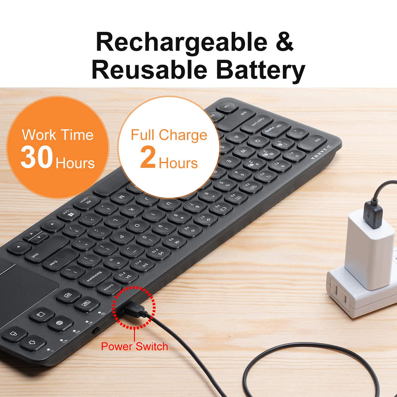 [Australia - AusPower] - SANWA Multi Device Bluetooth Keyboard with Touchpad, Rechargeable Keypad with Trackpad for Laptop Desktop Computer PC iPad/iPhone Tablet, Compatible with MacBook, Windows, Android, iOS, Black 