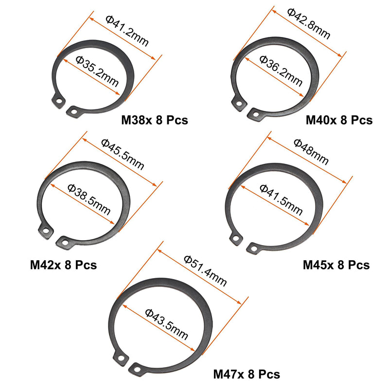 [Australia - AusPower] - uxcell E-Clip Circlip - 88Pcs 11-Size External Retaining Shaft Snap Ring Washer Carbon Steel Assortment Set Black - Size: 25mm to 47mm 
