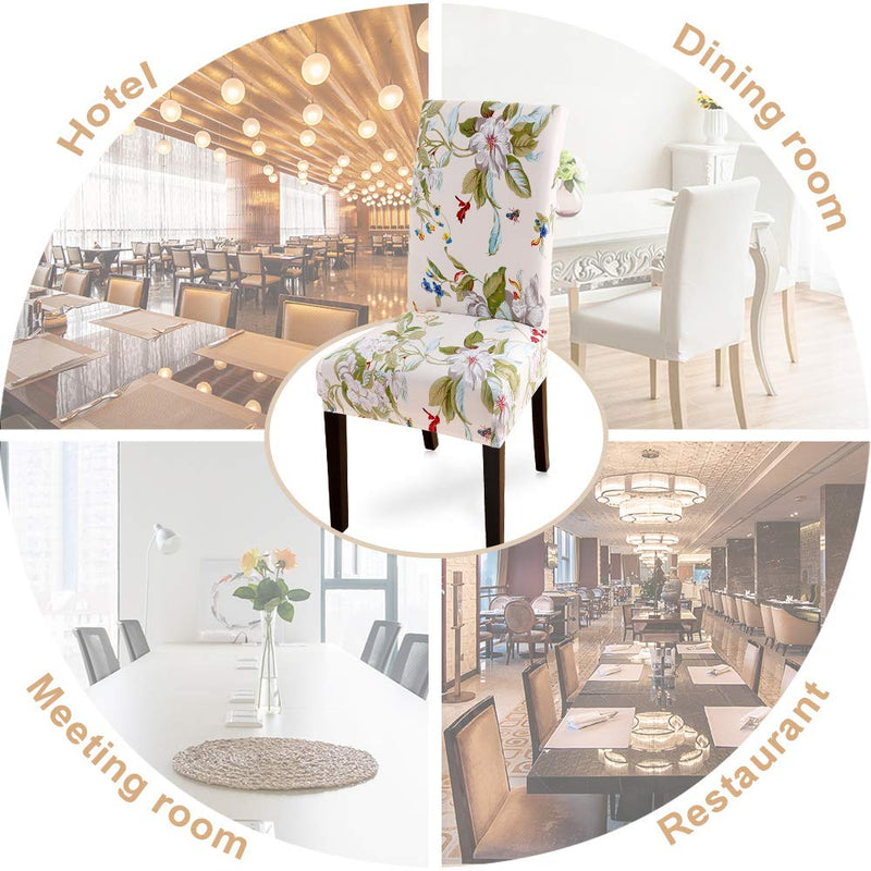 [Australia - AusPower] - SearchI Dining Room Chair Covers Slipcovers Set of 4, Spandex Super Fit Stretch Removable Washable Kitchen Parsons Chair Covers Protector for Dining Room,Hotel,Ceremony,Beige+Flowers 4 per set Beige+flowers 