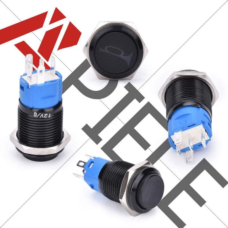 [Australia - AusPower] - APIELE 16mm 12V Momentary Speaker Horn Push Button Toggle Switch 0.63" Mounting Hole 1NO 1NC SPDT with Pre-Wiring Socket for Car Auto Motor Black Shell (Blue, Black Shell) Blue/Black Shell 