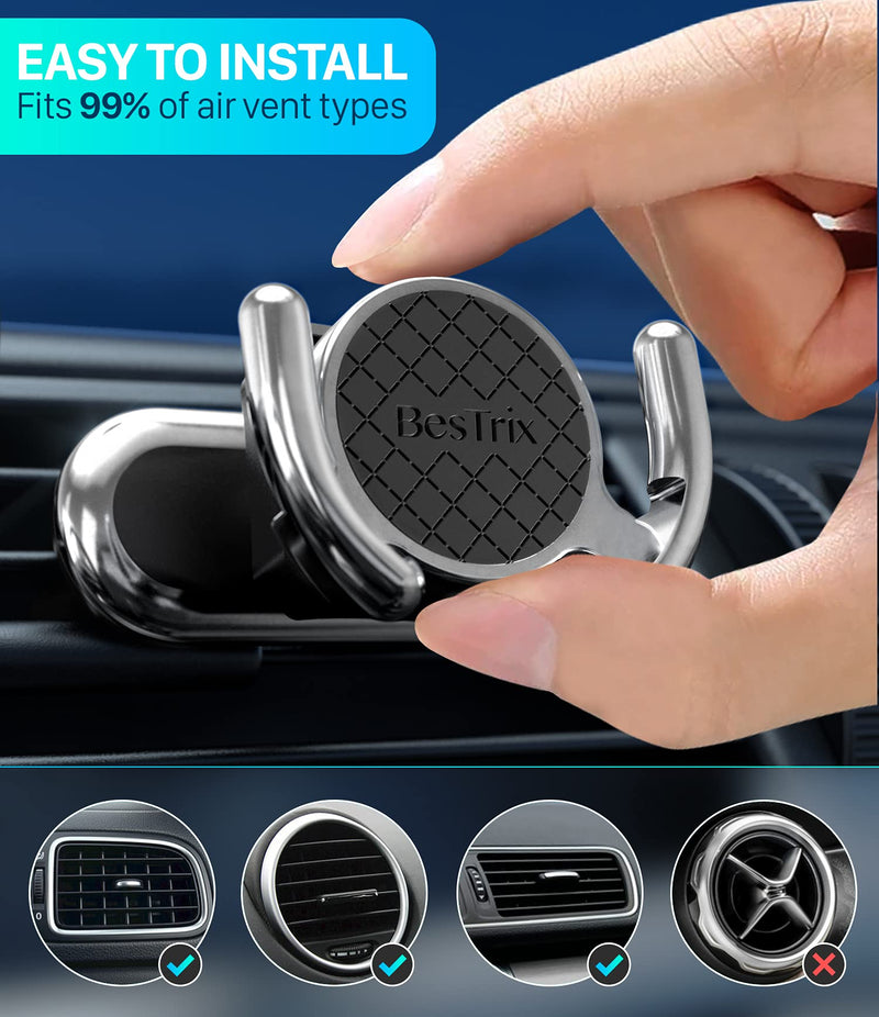 [Australia - AusPower] - BesTrix Socket Grip Car Phone Holder, Air Vent Socket Mount Stand-Double Silicone Vent Clip|Secure Grip for GPS Navigation-360 Rotating Head, Silicone Padding, Modern Design-Fits All Smartphone 