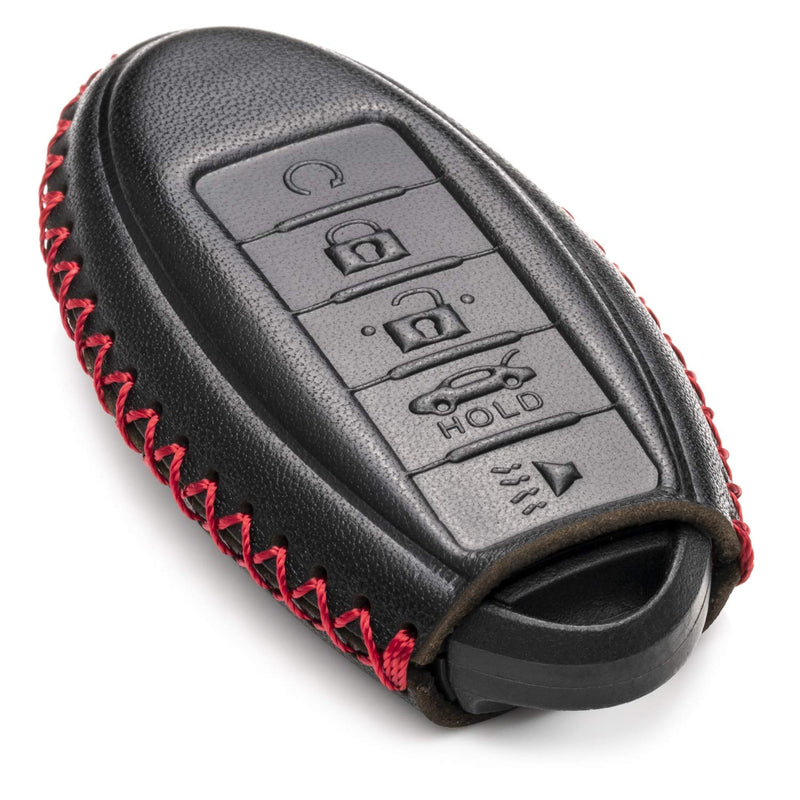 [Australia - AusPower] - Vitodeco Leather Smart Key Fob Case Compatible with Nissan Versa, Sentra, Altima, Maxima, Rogue 2007-2022 (5 Buttons, Black/Red) 5 Buttons 