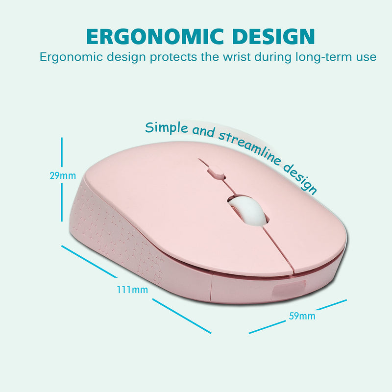 [Australia - AusPower] - YUMQUA Wireless Mouse for Laptop, Slim 2.4G Optical Silent Computer Mouse with USB Receiver, 3 Levels DPI Cordless Mice for Chromebook PC Windows MacBook -Pink Pink 