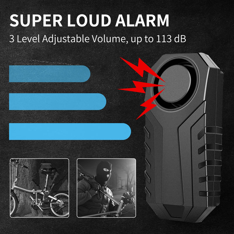 [Australia - AusPower] - Vibration Sensing Bike Alarm with Remote, 113db Loud Bicycle Alarm System Anti Theft, Wireless Motorcycle Alarm for Electric Bike Tricycle Mobility Scooter Vehicles Ebike for Cycling Security 1 
