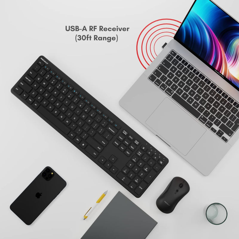 [Australia - AusPower] - Wireless Keyboard, Macally 2.4G Low Profile Ergonomic Computer Keyboard Wireless with Numeric Keypad, Full Size Keyboard for Laptop, Desktop, PC, Windows, Surface, TV with 110 Keys and Rechargeable 