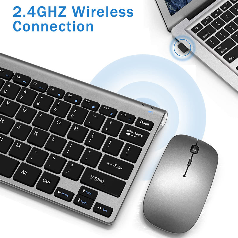 [Australia - AusPower] - Wireless Keyboard and Mouse Combo, Compact Quiet Wireless Keyboard and Mouse Set 2.4G Ultra-Thin Sleek Design for Windows, Computer, Desktop, PC, Notebook, Laptop (Black+Grey) GHKM03 