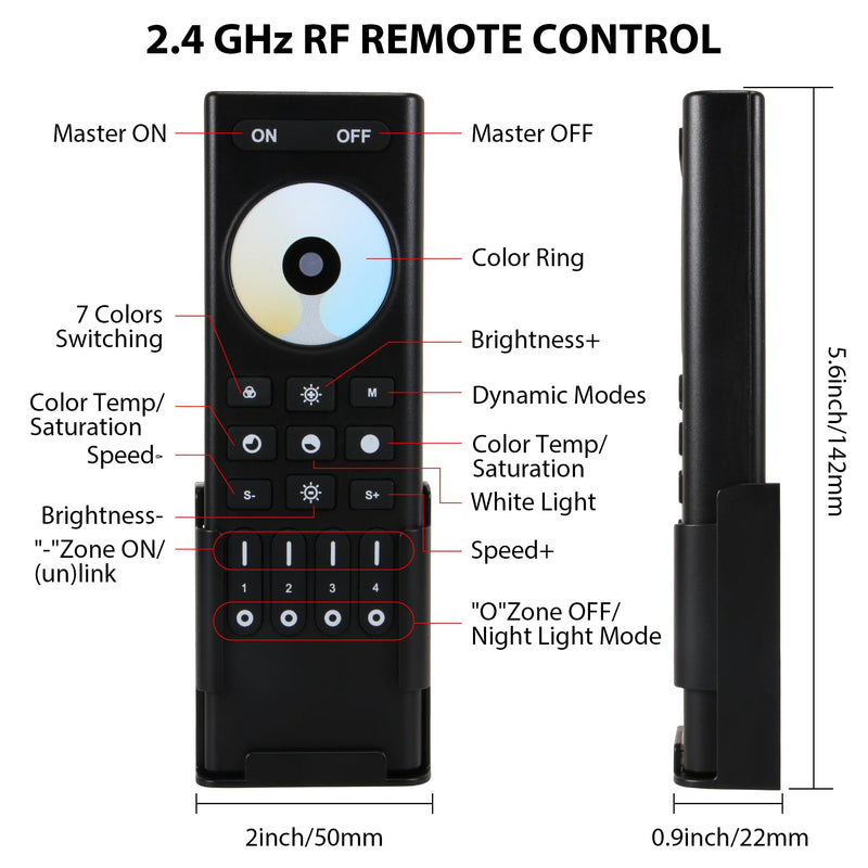 [Australia - AusPower] - XXK RC02RFB RF Remoter, 4-Zone 2.4G Handheld RF Remote Control Compatible with CCT LED Controller, 99ft Wireless Control 4 Channel Group Control for Home CCT LED Strip Lights 