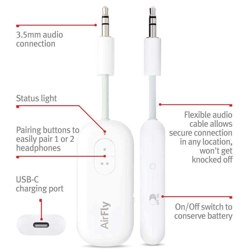 [Australia - AusPower] - Twelve South AirFly Duo | Wireless transmitter with audio sharing for up to 2 AirPods /wireless headphones to any audio jack for use on airplanes, boats or in gym, home, auto Receiver 
