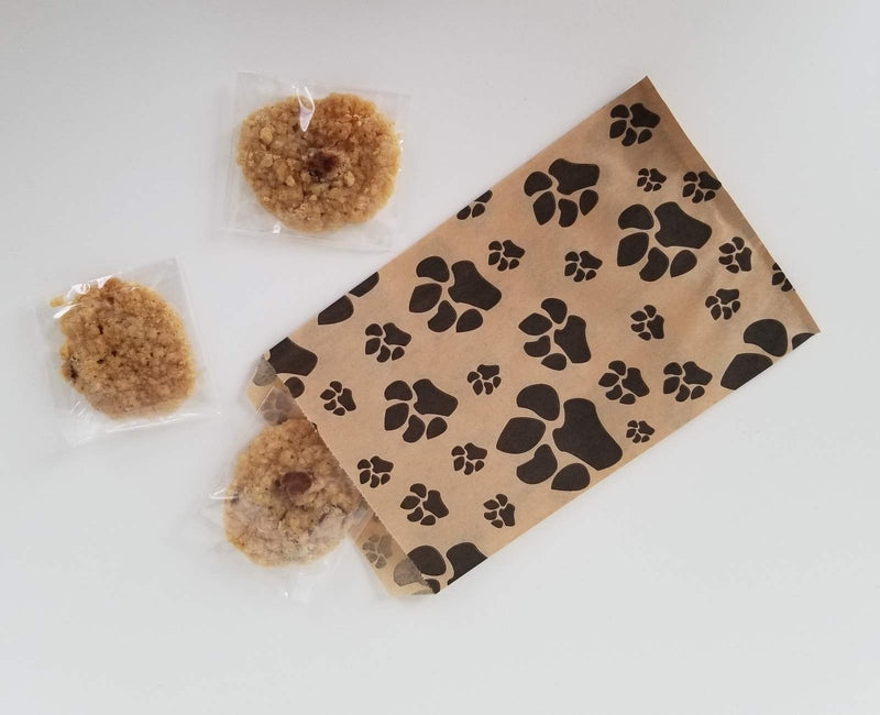 [Australia - AusPower] - 100 Bags Flat Plain Paper or Patterned Bags for candy, cookies, merchandise, pens, Party favors, Gift bags (4" x 6", Paw Print) 4" x 6" 